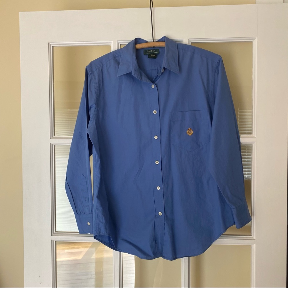 Lauren Ralph Lauren Women's Button Down Shirt Blue Vintage